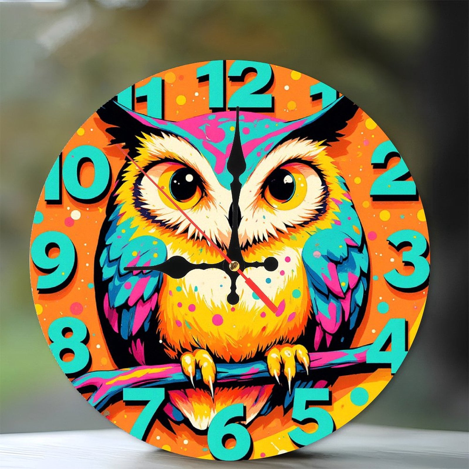 Colorful Wall Clock with Unique Owl Design for Home Decor 10-Inch ...