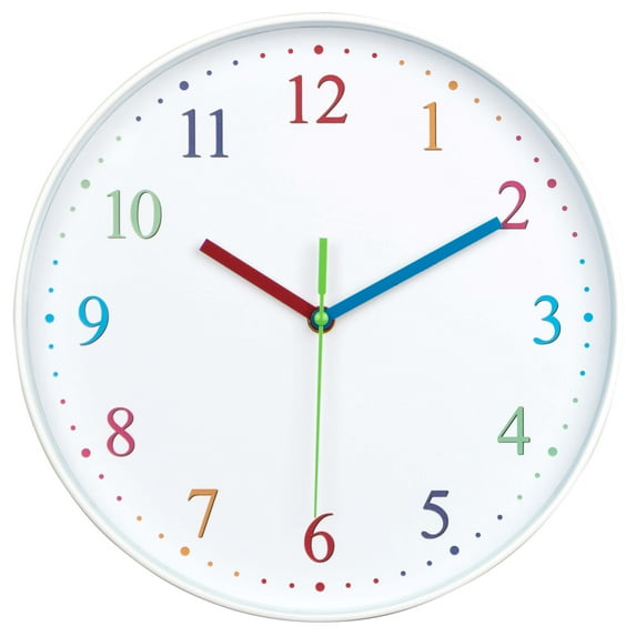 Colorful Wall Clock for Kids' Room, Playroom, School - Silent, Non-Ticking, By Timely Furnishings