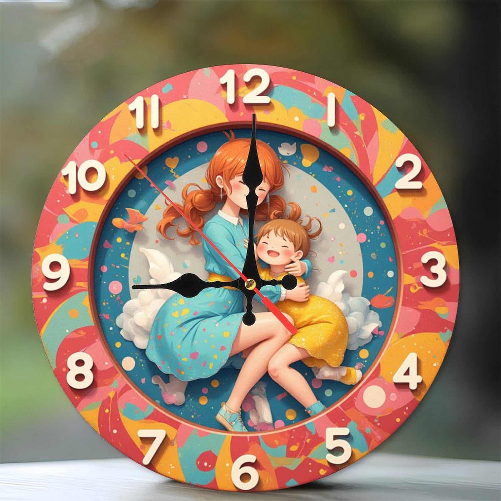 Colorful Wall Clock with Dreamy Background Design 10-Inch Silent Wooden ...