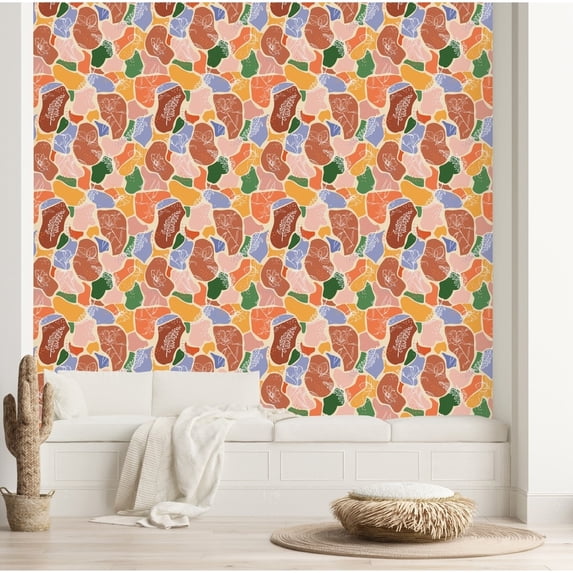 Colorful Wallpaper with Leaves Peel-and-Stick - 25"W x 125"H
