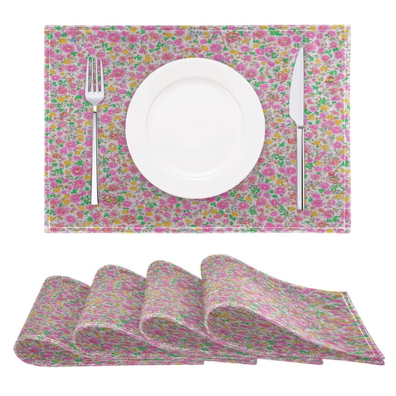 Colorful Warm Flowers Pattern Reversible Placemat Non Slip Coffee Mat 18x12 Inch for Dining, Kitchen, Coffee