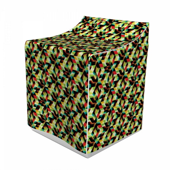 Colorful Washer Cover, Polygonal Pattern with Triangle Shapes Futuristic Inspirations Repetitive Simple, Washroom Decor with Dust Protection, 29" x 28" x 40", Multicolor, by Ambesonne