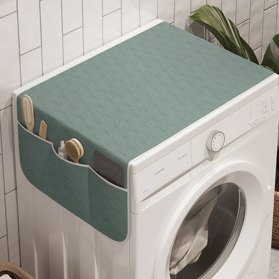 Abstract Washing Machine Organizer, Illustration of Hand Drawn Like Concentric Triangles & Curved Corners, Anti-slip Fabric Cover for Washers and Dryers, 47" x 18.5", Dark Sea Green, by Ambesonne