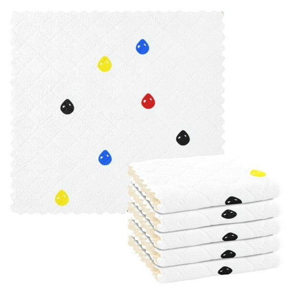 Colorful Water Droplets 6 Pack Kitchen Cleaning Cloths 11'' x 11'', Super Absorbent, Soft Double Layer Plush for Dish and Surface Cleaning