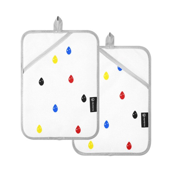 Colorful Water Droplets Set of 2 Heat-Resistant Quilted Pads, Silver Polyester, 7" x 9.8"