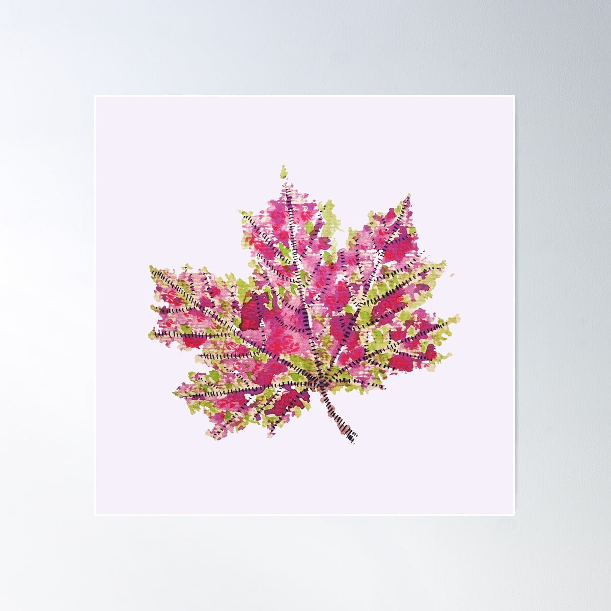 Colorful Watercolor Autumn Leaf Poster Wall Art, Modern Wall Decor For