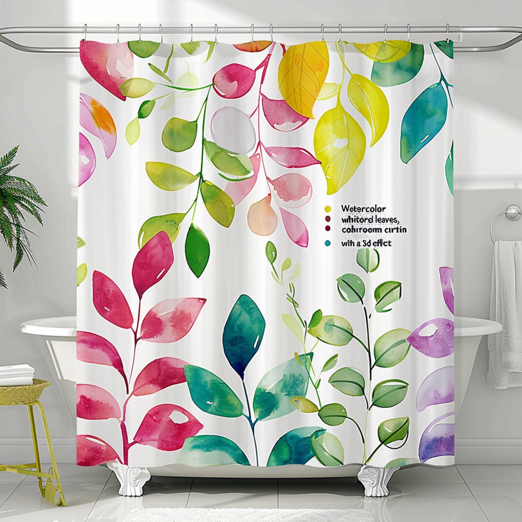 Colorful Watercolor Floral Leaves Shower Curtain with Effect Vibrant