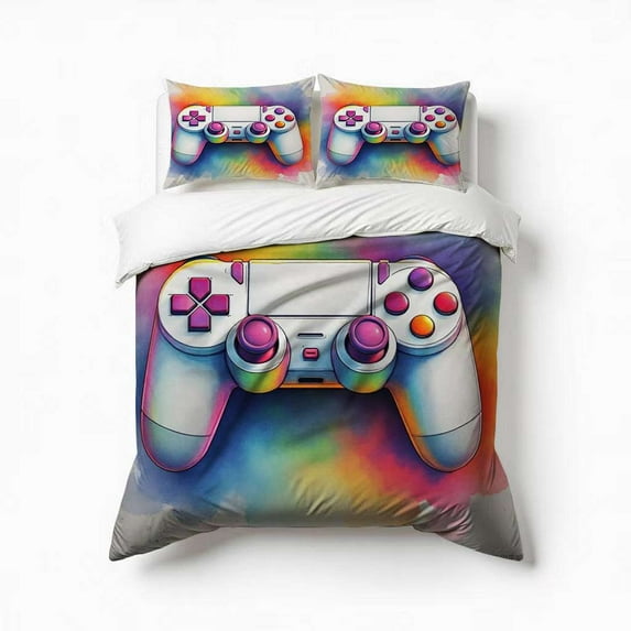 Colorful Watercolor Game Controller Art Bedding Set 3 Pcs Soft Microfiber Quilt Cover For Bedroom Decor, Comforter Cover With 2 Pillowcase