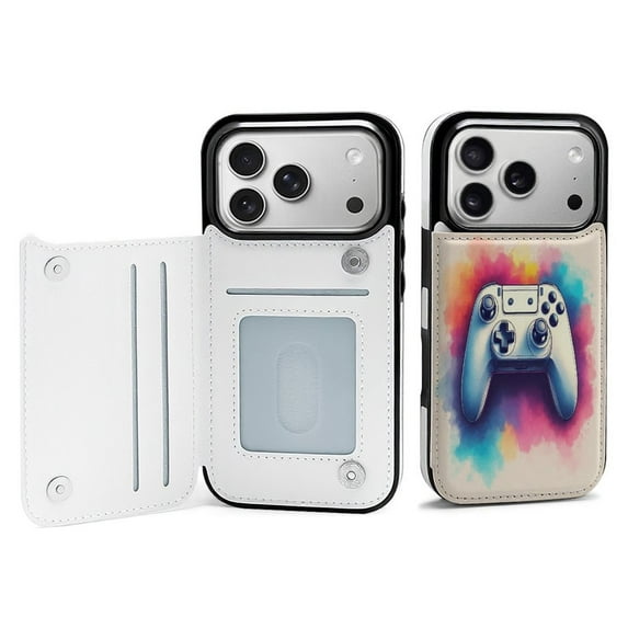 Colorful Watercolor Game Controller Art Leather Wallet Case for iPhone ...