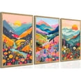 thumbnail image 1 of Colorful Watercolor Mountain Canvas Wall Art Set of 3 Boho Flower Picture Wall Decor Abstract Nature Landscape Artwork Paintings Posters Print for Living Room Bedroom Office 16x12In d, 1 of 7