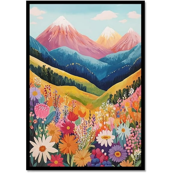 Colorful Watercolor Mountain Scenery Canvas Wall Art Abstract Flower Posters Nature Landscape Painting Print for Living Room Bedroom Office Decor（Only canvas）