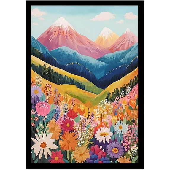 Colorful Watercolor Mountain Scenery Canvas Wall Art Abstract Flower Posters Nature Landscape Painting Print for Living Room Bedroom Office Decor(Only canvas)