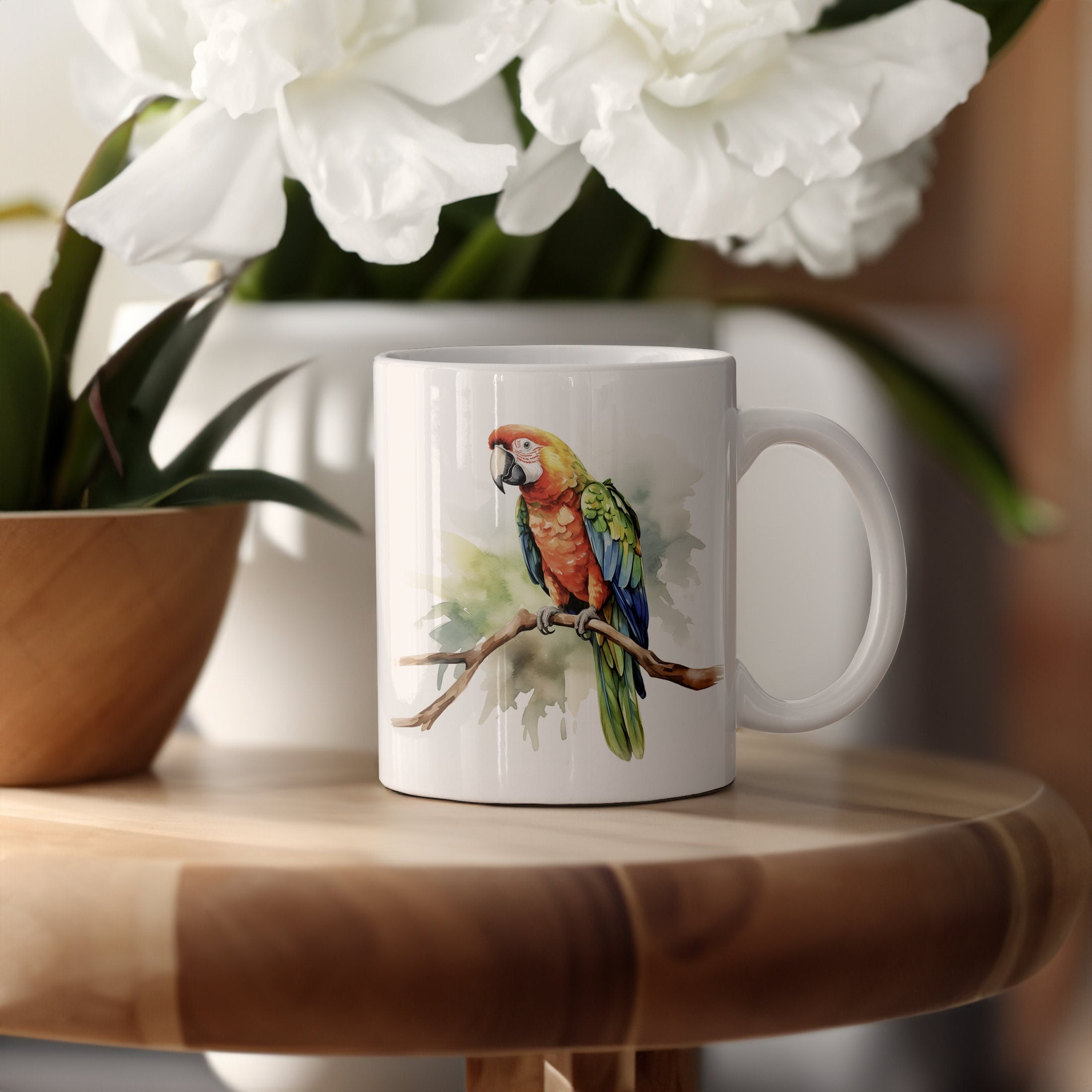 Colorful Watercolor Parrot Ceramic Mug Parrot on Branch Coffee Cup ...