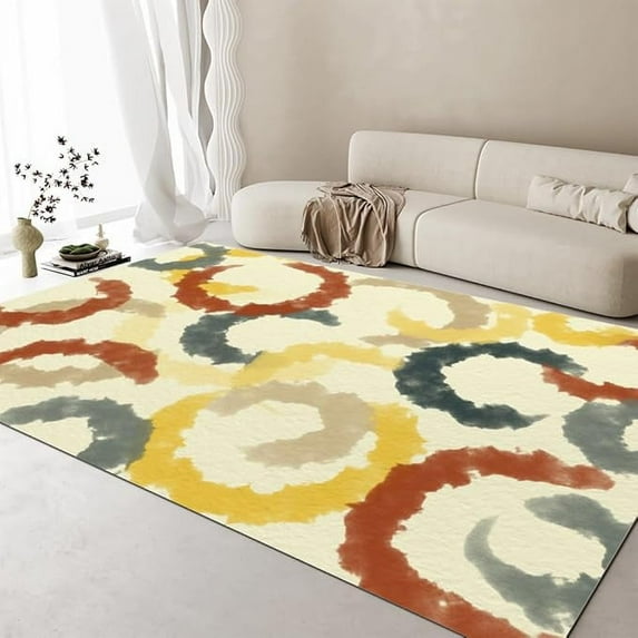 Colorful Watercolor Pattern Area Rug, Multicolor Circle Pattern Living Room Rugs, Soft Washable Non-Slip Carpet For Bedroom Balcony Dining Room Nursery Office 4 x 5ft
