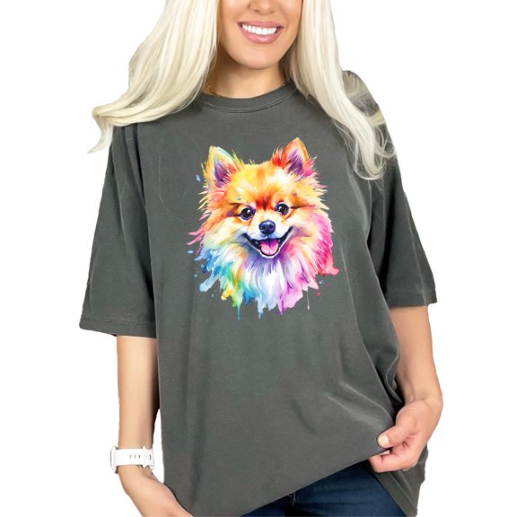 Colorful Watercolor Pomeranian Dog T-Shirt, Cute Pet Lover Gift, Artistic Pomeranian Dog Tee, Vibrant Dog Art T-Shirt, Pepper Comfort Colors T-Shirt, Large