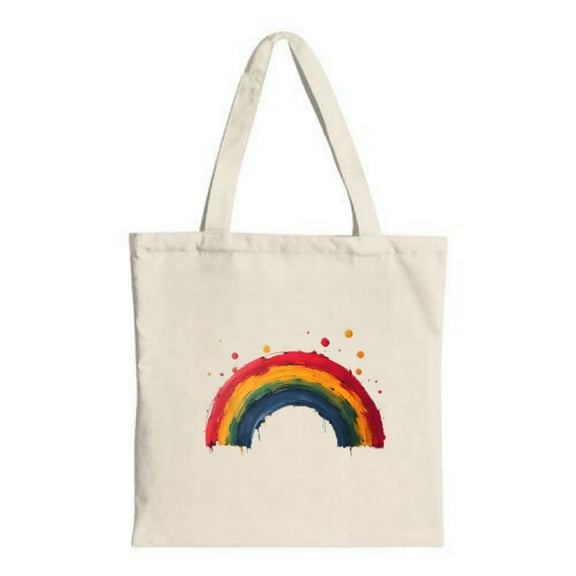 Colorful Watercolor Rainbow Tote Bag - Vibrant 7 - Color Design with Dots Perfect for Shopping Travel & Parties Reusable Canvas