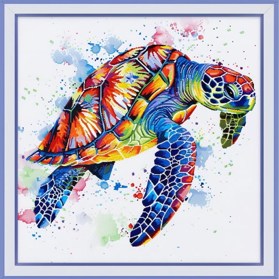 Colorful Watercolor Sea Turtle DIY 11CT Stamped Cross Stitch Kits for Beginners Easy Needlepoint Embroidery Counted Cross Stitch Art Craft for Wall Decoration 20x20inch(12)
