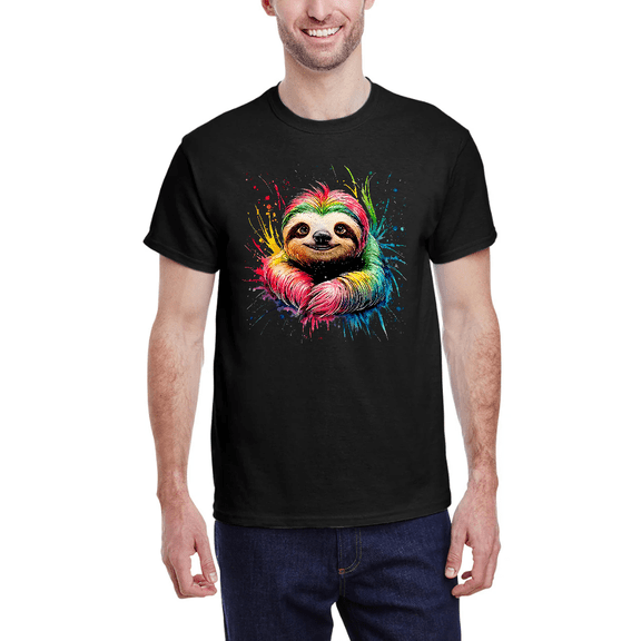 Colorful Watercolor Sloth Illustration Graphic Cute Animal Unisex T-Shirt V14289, up to Size 5XL