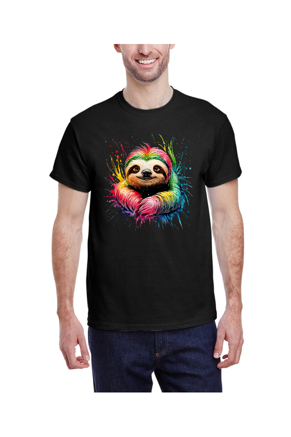 Colorful Watercolor Sloth Illustration Graphic Cute Animal Unisex T-Shirt V14289, up to Size 5XL