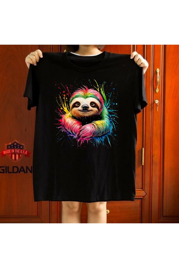 Colorful Watercolor Sloth Illustration Graphic Fan Gift Graphic Tee,for unisex up to 5XL
