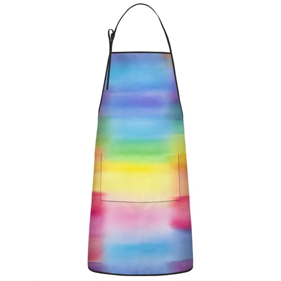 Colorful Watercolor Stripe Pattern Apron-Garden Aprons for Women with Pockets-Cotton Linen Waterproof Kitchen Cooking Gardening Aprons Adjustable for Kitchen,Cooking,BBQ and Salon 33x27 Inch