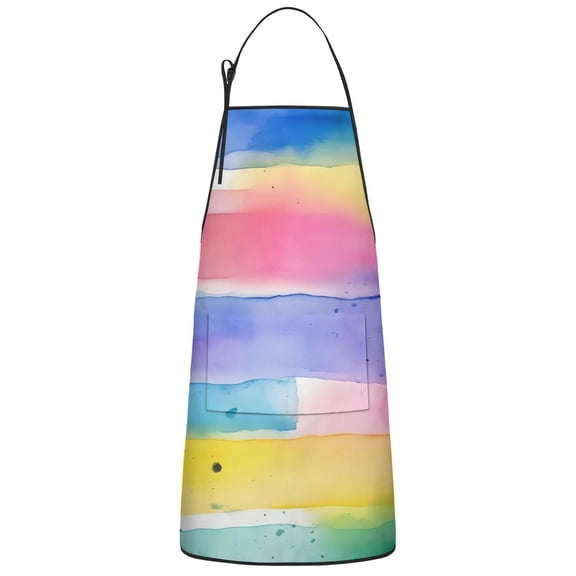 Colorful Watercolor Stripe Pattern Apron-Garden Aprons for Women with Pockets-Cotton Linen Waterproof Kitchen Cooking Gardening Aprons Adjustable for Kitchen,Cooking,BBQ and Salon 33x27 Inch