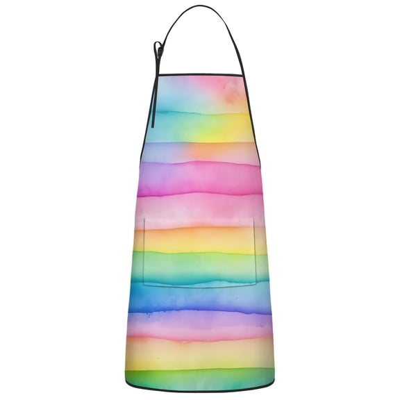Colorful Watercolor Stripe Pattern Apron-Garden Aprons for Women with Pockets-Cotton Linen Waterproof Kitchen Cooking Gardening Aprons Adjustable for Kitchen,Cooking,BBQ and Salon 33x27 Inch