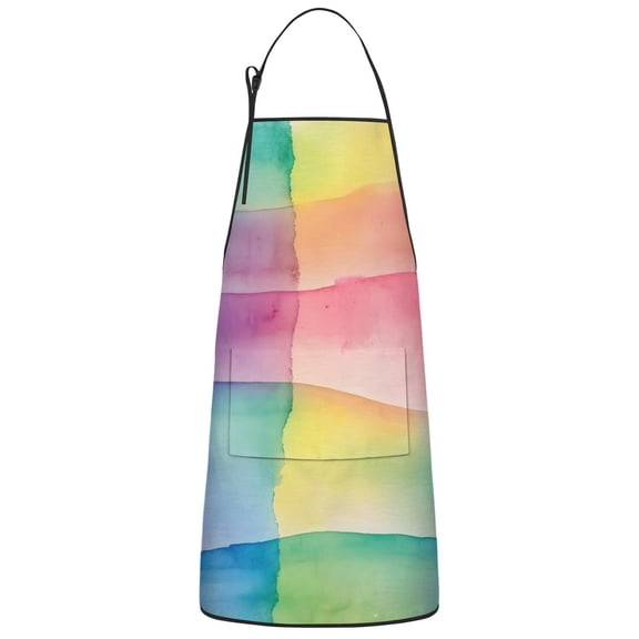 Colorful Watercolor Stripe Pattern Apron-Garden Aprons for Women with Pockets-Cotton Linen Waterproof Kitchen Cooking Gardening Aprons Adjustable for Kitchen,Cooking,BBQ and Salon 33x27 Inch