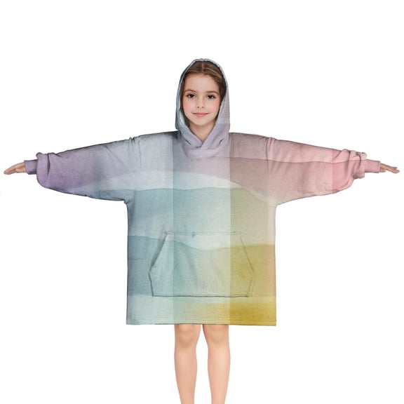 Colorful Watercolor Stripe Pattern Blanket Hoodies for Kids 6-13YR Oversize Wearable Blanket Hoodies for Boys Girls Teens