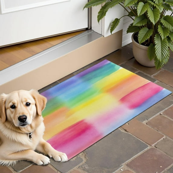 Colorful Watercolor Stripe Pattern Door Rugs,Washable Non Slip Door Mats Indoor,Decorative Door Mats,Entry Mat Indoor for Entrance,Bedroom,Kitchen,Bathroom,16"x24"