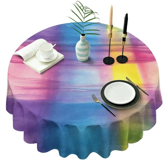 Colorful Watercolor Stripe Pattern Round Tablecloth 60"x60",Wrinkle Wipeable Table Cloth for Kitchen Dining Room Picnic Patio Party