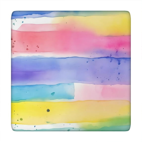 Colorful Watercolor Stripe Pattern Square Fitted Tablecloth with Elastic Edge,Square Table Cover,Washable Elastic Table Cover for Home Kitchen Party Decor 34"x34"