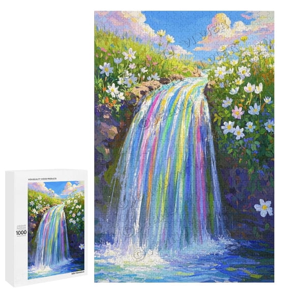 Colorful Waterfall 1000 Piece Jigsaw Relaxing and Mindful Activity, Unique Collectible Puzzle, Brain Training Puzzle Game