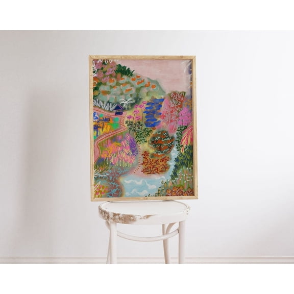 Colorful Waterfall Scenery Wall Art, Ubud Bali Landscape Art, Wall Art, Modern Wall Decor, 24x36 UNFRAMED