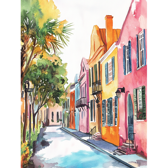 Colorful Waterfront Street Scene Canvas Wall Art Suitable for Living Room Bedroom Bathroom Kitchen and Office Decoration.