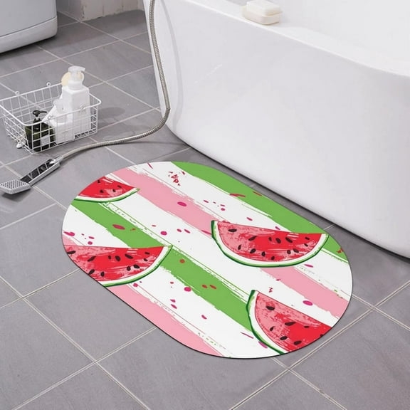Colorful Watermelon Bath Mat Colorful Stripes Diatomaceous Earth Bathroom Rugs Absorbent Stone Bath Mat Fast Drying Shower Rug Non Slip Doormat 15.7" x 23.6"