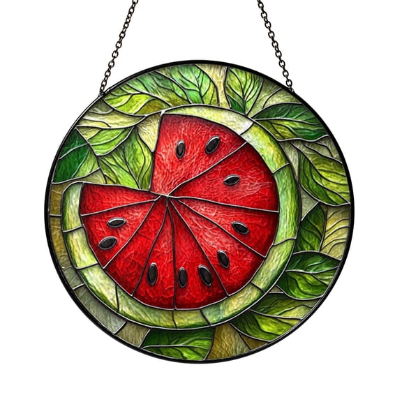 Colorful Watermelon Faux Stained Glass Acrylic Suncatcher – Window Hanging Decor
