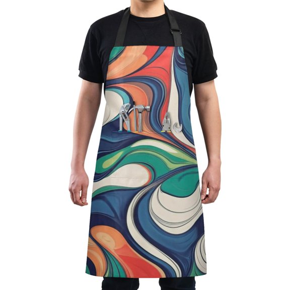 Colorful Wave Abstract Art Chef Kitchen Apron with Pockets for Women Waterproof Aprons for Cooking Baking