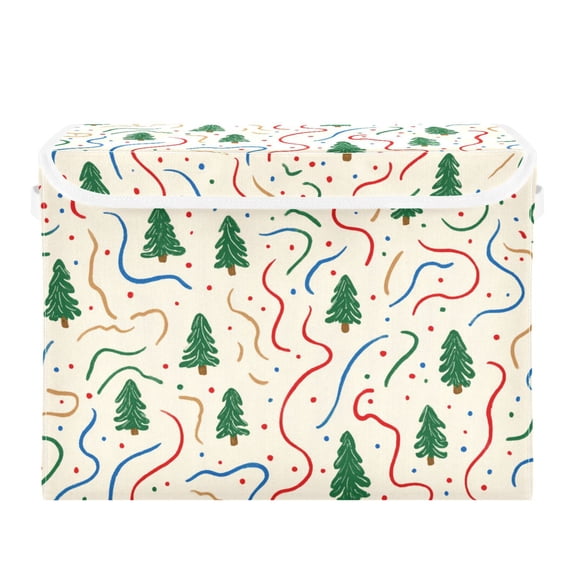 Colorful Wave Lines Dots Christmas Tree Foldable Storage Bins with Lids Handles Collapsible Storage Containers Tote Boxes 16.5 x 12.6 x 11.8 inches