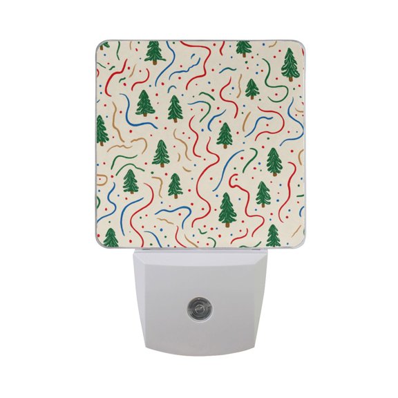 Colorful Wave Lines Dots Christmas Tree LED Night Light Sensor Lamp Plug-in Adjustable Brightness 2 Pack