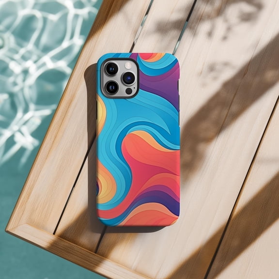 Colorful Wave Phone Case For iPhone Samsung Galaxy Dual Layer Protection Cover Abstract Ocean Art Gift