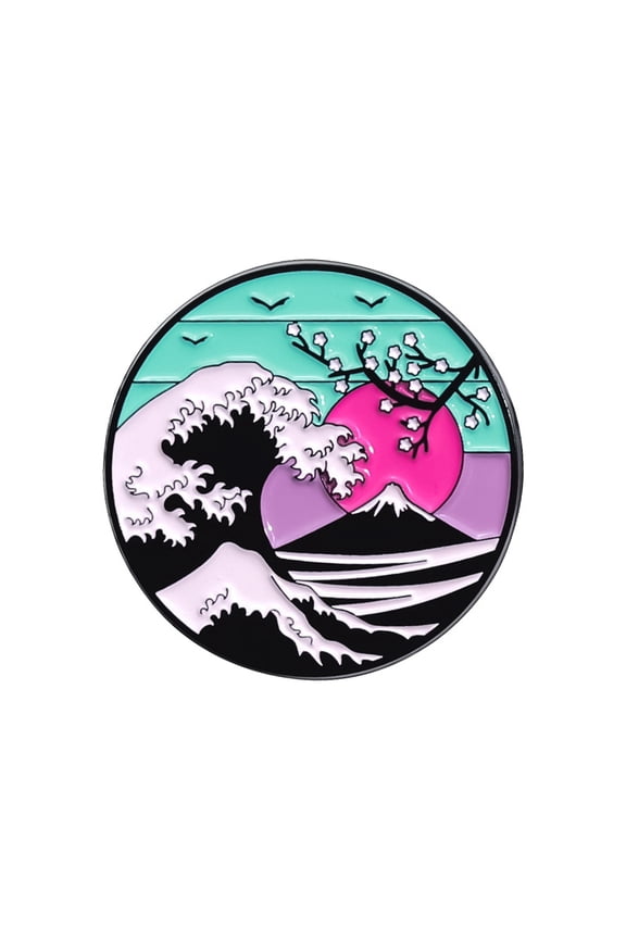 Colorful Wave Theme Metal Enamel Pins Sun 31mm