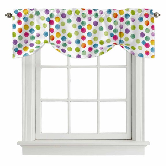 Colorful Wavepoints Tie Up Valance Curtains Modern Abstract Watercolor Yellow Pink Green Points Adjustable Light Filtering Tie Up Valance Small Window Shade for Kitchen Bedroom Cafe 42" W x 12" L
