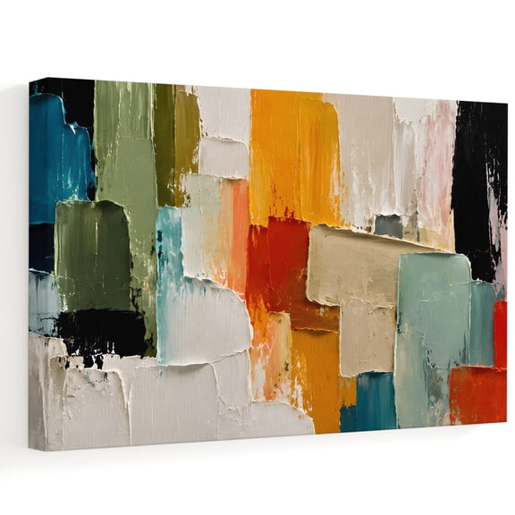 Colorful Waves Canvas Wall Art, Modern Abstract Minimalist Blue Green Orange Lines Wall Art Prints Artwork Framed Canvas Ready to Hang Art Pictures for Bathroom, Dressing Table, Entryway 12" x 8"