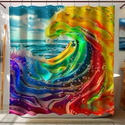 Colorful Waves Sea Life Abstract Modern Art Shower Curtain Bathroom Decor Nature Rainbow Ultra Realistic Unreal Engine