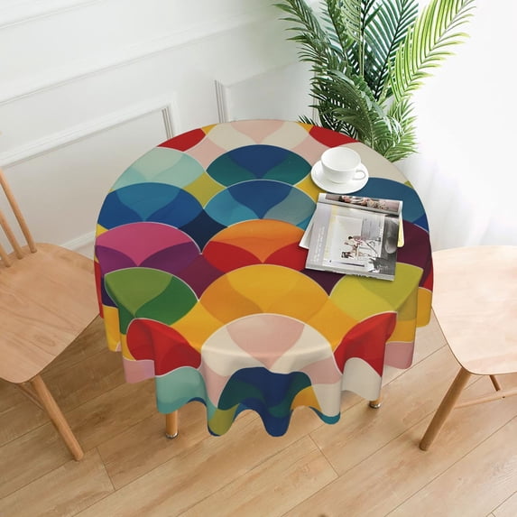 Colorful Waves Vibrant Dynamic Round Tablecloth 60 Inch Polyester Table Cover Kitchen Dinning Washable Indoor Outdoor Party Wedding Picnic Holiday
