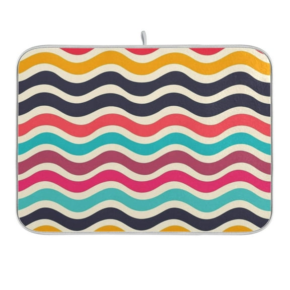 Colorful Wavy Line Dish Drying Mat 16x18 Absorbent Microfiber Draining Rack Pad for Kitchen Counter Sink