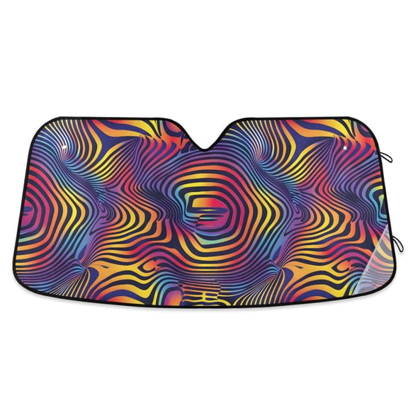 Colorful Wavy Lines Car Windshield Sun Shade Foldable Car Front Window Visor Heat and UV Protection 53x23.5