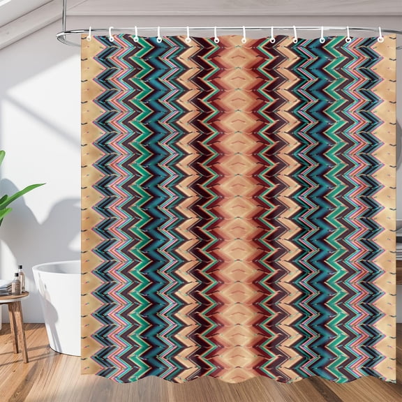 Colorful Wavy Patterns Shower Curtain Fabric Shower Curtain Set with 12 Hooks Waterproof 72 * 72 Inches for Bathroom Beach Caravan Hotel