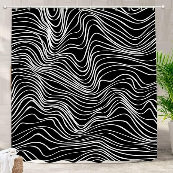 Colorful Wavy Stripes Decor Shower Curtain,Abstract Diagonal Crumpled Geometric Bathroom Decor Polyester Fiber Plastic Rings Quick-Drying Waterproof for Bathroom 72"W x 72"L (Pack of 1)
